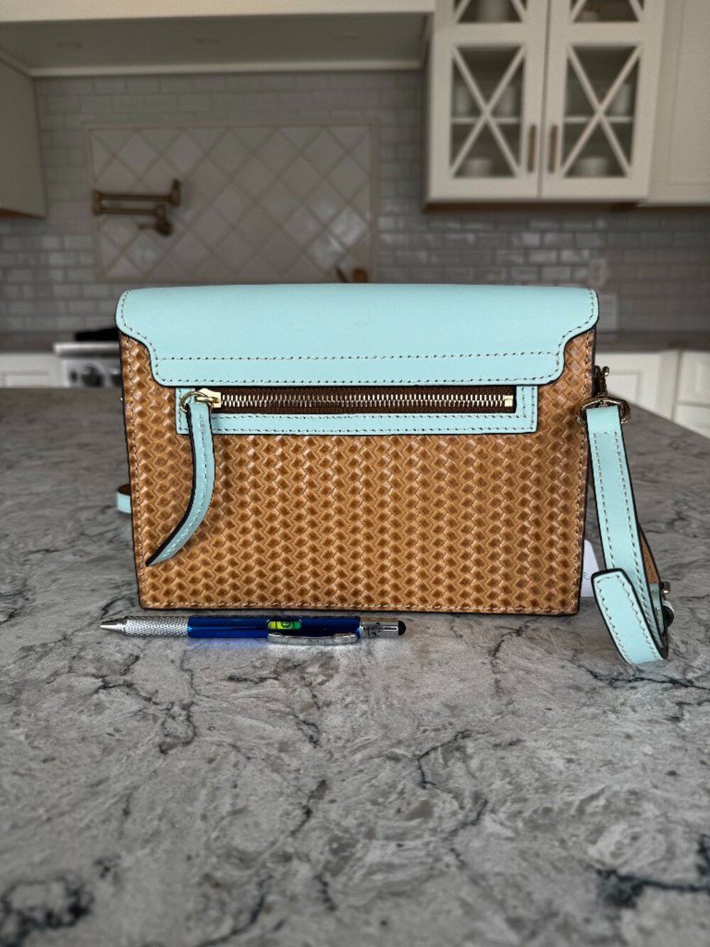 Dooney and Bourke Blue and Faux Wicker Purse and Wallet - Picture 2 of 10